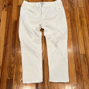 White Straight-Leg Cropped Size 12 Distressed Denim Jeans